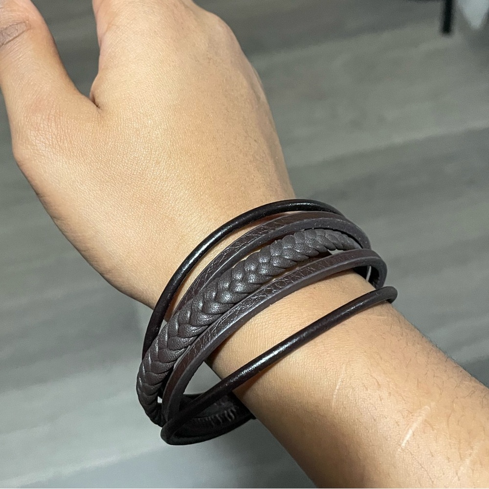 Brown leather braided bracelet